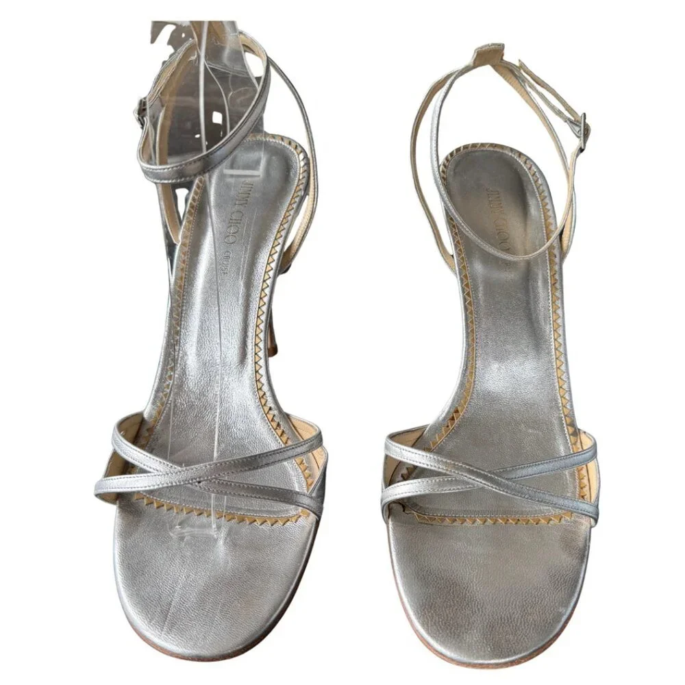 Jimmy Choo Cruise Collection Gloria Silver Ankle Strap Glitter Heels Eu Size 41